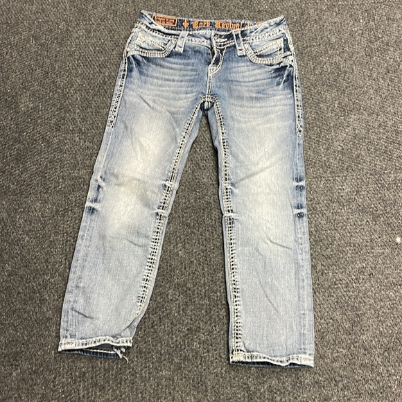 ROCK REVIVAL Rhinestone Nicole Capri Jeans Size 26 Cowgirl Rhinestones Western - Picture 3 of 7